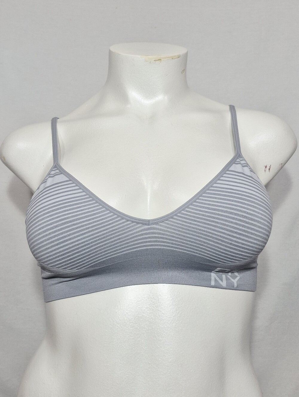 LARGE DKNY DK3009 Energy Seamless Wire Free Bralette Gray Pinstripe